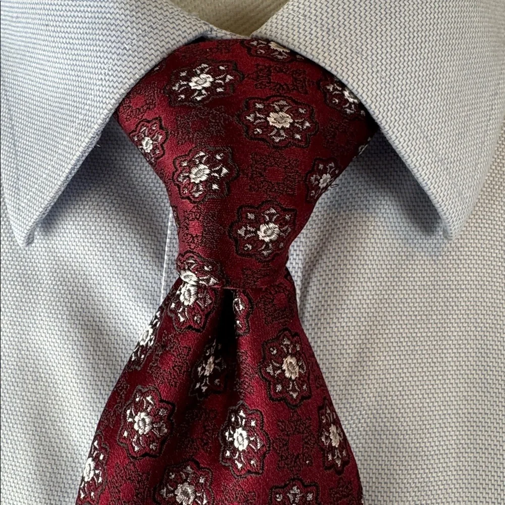 Burma Bibas Men’s Necktie XL Burgundy Jacquard Geometric Pattern 100% Silk Tie